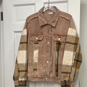 POL Tan and Plaid Corduroy Jean Jacket
